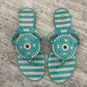 Jack Rogers Georgica Jelly Teal Stripe Flip Flop